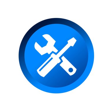 Çapraz anahtar ve tornavida logosu. Tamirci aletleri simgesi. Atölye ekipmanları sembol işaret vektör çizim logosu 