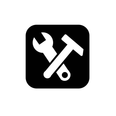 Tamirci aletleri simgesi. Atölye ekipmanı sembolü vektör illüstrasyon logo şablonu. İngiliz anahtarı ve çekiç alet simgesi. Mekanik onarım ve servis logosu.