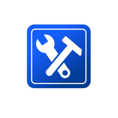 Tamirci aletleri simgesi. Atölye ekipmanı sembolü vektör illüstrasyon logo şablonu. İngiliz anahtarı ve çekiç alet simgesi. Mekanik onarım ve servis logosu.