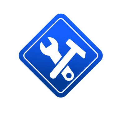 Tamirci aletleri simgesi. Atölye ekipmanı sembolü vektör illüstrasyon logo şablonu. İngiliz anahtarı ve çekiç alet simgesi. Mekanik onarım ve servis logosu.