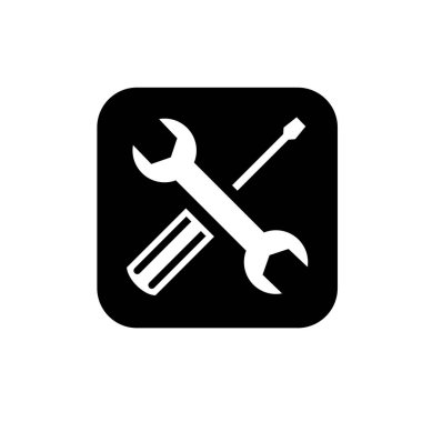 Çapraz anahtar ve tornavida logosu. Tamirci aletleri simgesi. Atölye ekipmanları sembol işaret vektör çizim logosu 