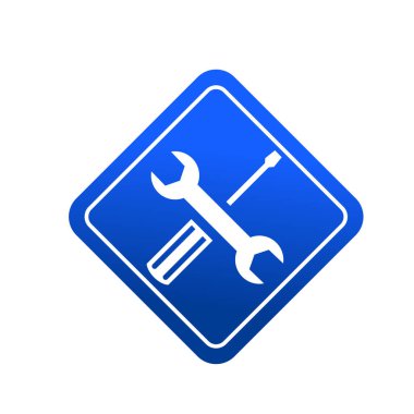 Çapraz anahtar ve tornavida logosu. Tamirci aletleri simgesi. Atölye ekipmanları sembol işaret vektör çizim logosu 