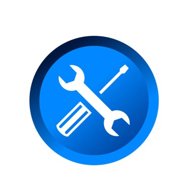 Çapraz anahtar ve tornavida logosu. Tamirci aletleri simgesi. Atölye ekipmanları sembol işaret vektör çizim logosu 