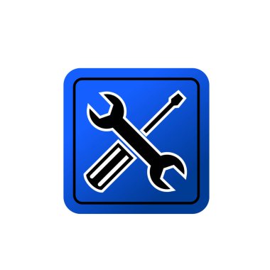 Çapraz anahtar ve tornavida logosu. Tamirci aletleri simgesi. Atölye ekipmanları sembol işaret vektör çizim logosu 