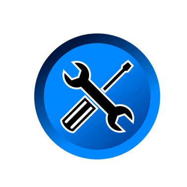 Çapraz anahtar ve tornavida logosu. Tamirci aletleri simgesi. Atölye ekipmanları sembol işaret vektör çizim logosu 