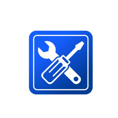 Çapraz anahtar ve tornavida logosu. Tamirci aletleri simgesi. Atölye ekipmanları sembol işaret vektör çizim logosu 