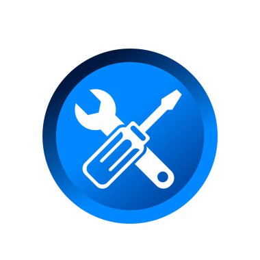 Çapraz anahtar ve tornavida logosu. Tamirci aletleri simgesi. Atölye ekipmanları sembol işaret vektör çizim logosu 