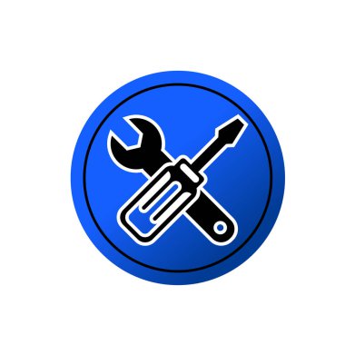 Çapraz anahtar ve tornavida logosu. Tamirci aletleri simgesi. Atölye ekipmanları sembol işaret vektör çizim logosu 