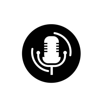 Vintage Mikrofon simgesi, kayıt stüdyosu veya podcast sembol işareti çizim logo şablonu herhangi bir tasarım amacı için izole edilmiştir
