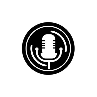 Vintage Mikrofon simgesi, kayıt stüdyosu veya podcast sembol işareti çizim logo şablonu herhangi bir tasarım amacı için izole edilmiştir
