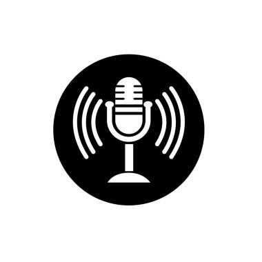 Vintage Mikrofon simgesi, kayıt stüdyosu veya podcast sembol işareti çizim logo şablonu herhangi bir tasarım amacı için izole edilmiştir