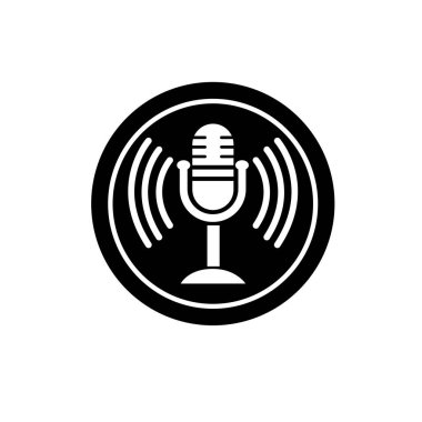 Vintage Mikrofon simgesi, kayıt stüdyosu veya podcast sembol işareti çizim logo şablonu herhangi bir tasarım amacı için izole edilmiştir
