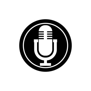 Vintage Mikrofon simgesi, kayıt stüdyosu veya podcast sembol işareti çizim logo şablonu herhangi bir tasarım amacı için izole edilmiştir