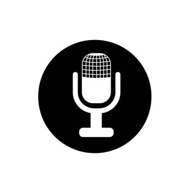 Vintage Mikrofon simgesi, kayıt stüdyosu veya podcast sembol işareti çizim logo şablonu herhangi bir tasarım amacı için izole edilmiştir