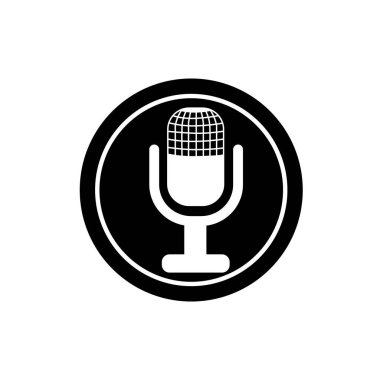 Vintage Mikrofon simgesi, kayıt stüdyosu veya podcast sembol işareti çizim logo şablonu herhangi bir tasarım amacı için izole edilmiştir