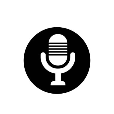 Vintage Mikrofon simgesi, kayıt stüdyosu veya podcast sembol işareti çizim logo şablonu herhangi bir tasarım amacı için izole edilmiştir