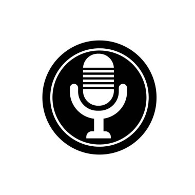 Vintage Mikrofon simgesi, kayıt stüdyosu veya podcast sembol işareti çizim logo şablonu herhangi bir tasarım amacı için izole edilmiştir