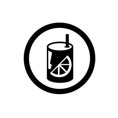 Bir fincan portakal suyu ikonu, saman sembollü limonata vektör illüstrasyon logosu herhangi bir amaç için izole edilmiş.