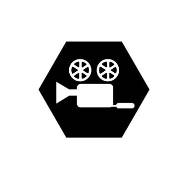 Simge ya da sembol için kamera silueti yapan klasik bir film. Film veya video yapımı veya multimedya logosu.