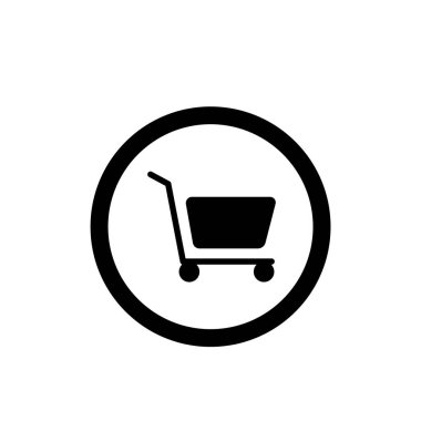 Alışveriş arabası düz ikon vektör çizim sembolü izole şablon. Alışveriş simgesi vektör illüstrasyon logo şablonu herhangi bir amaç için izole edildi.