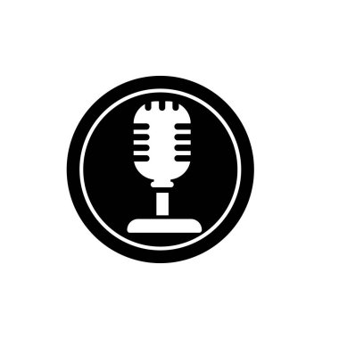 Klasik mikrofon düz ikon vektör çizim sembolü izole şablon. Eski mikrofon simgesi illüstrasyon logo şablonu herhangi bir amaç için izole edildi.