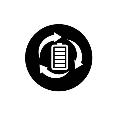 Pil enerji geri dönüşüm sembolü. Pil sembolü ve dairesel ok sembolü. güç geri dönüşüm logosu.