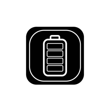 Tam şarjlı pil sembolü. Tam güç batarya logosu. Güç seviyesi göstergesine sahip pil sembolü.