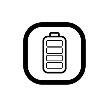 Tam şarjlı pil sembolü. Tam güç batarya logosu. Güç seviyesi göstergesine sahip pil sembolü.
