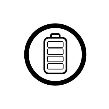 Tam şarjlı pil sembolü. Tam güç batarya logosu. Güç seviyesi göstergesine sahip pil sembolü.