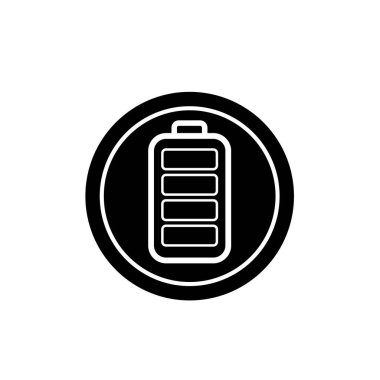 Tam şarjlı pil sembolü. Tam güç batarya logosu. Güç seviyesi göstergesine sahip pil sembolü.