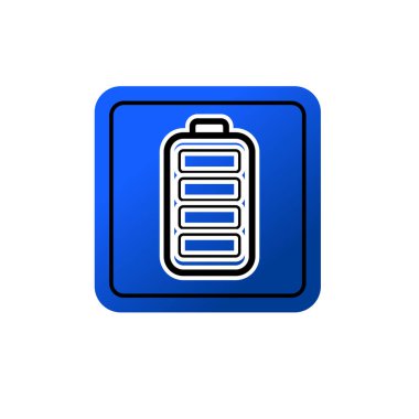 Tam şarjlı pil sembolü. Tam güç batarya logosu. Güç seviyesi göstergesine sahip pil sembolü.