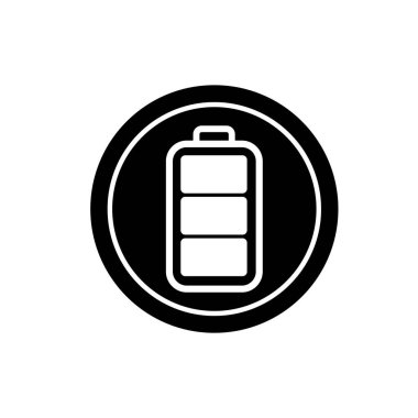 Tam şarjlı pil sembolü. Tam güç batarya logosu. Güç seviyesi göstergesine sahip pil sembolü.