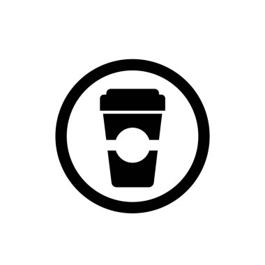 Bir fincan sıcak kahve düz ikon vektör illüstrasyon logosu. Kağıt bardaktaki sıcak kahve simge vektör illüstrasyon logosunu simgeler.