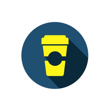 Bir fincan sıcak kahve düz ikon vektör illüstrasyon logosu. Kağıt bardaktaki sıcak kahve simge vektör illüstrasyon logosunu simgeler.