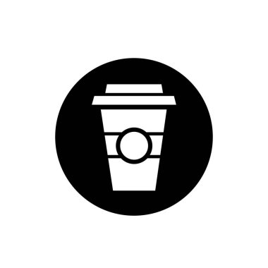 Bir fincan sıcak kahve düz ikon vektör illüstrasyon logosu. Kağıt bardaktaki sıcak kahve simge vektör illüstrasyon logosunu simgeler.