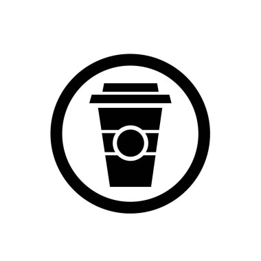 Bir fincan sıcak kahve düz ikon vektör illüstrasyon logosu. Kağıt bardaktaki sıcak kahve simge vektör illüstrasyon logosunu simgeler.