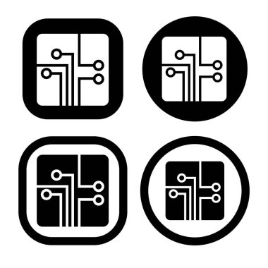 Elektronik devre düz ikon vektör illüstrasyon logosu izole edilmiş şablon. Devre tahtası sembolleri simge vektör çizim logo şablonu herhangi bir amaç için izole edildi.