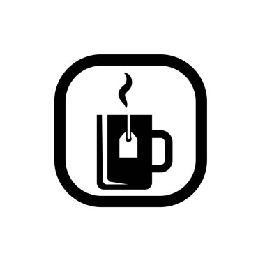 Bir bardak çay ikonu. Çay poşeti sembollü logo vektörü olan bir bardak. Çay poşeti etiketi