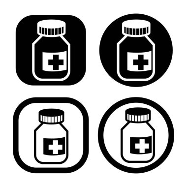 İlaç şişesi ya da logo ikonu vektör illüstrasyon logo şablonu herhangi bir amaç için. İzole edilmiş. İlaç şişesi veya ilaç şişesi ikon vektör çizim logo şablonu herhangi bir amaç için.