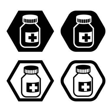 İlaç şişesi ya da logo ikonu vektör illüstrasyon logo şablonu herhangi bir amaç için. İzole edilmiş. İlaç şişesi veya ilaç şişesi ikon vektör çizim logo şablonu herhangi bir amaç için.