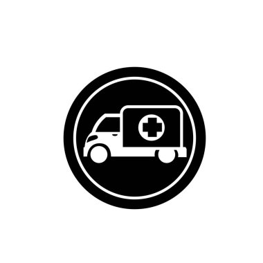 Ambülans kamyonu logo ikonu vektör illüstrasyon şablonu izole edildi. Herhangi bir amaç için ambulans simgesi vektör illüstrasyon logo şablonu.
