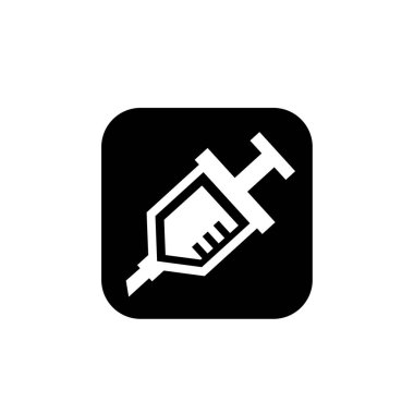 Şırınga logosu vektör çizim şablonu izole edildi. Herhangi bir amaç için enjeksiyon aygıtı ikon vektör illüstrasyon logo şablonu.