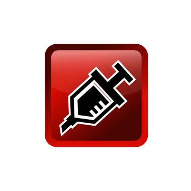 Şırınga logosu vektör çizim şablonu izole edildi. Herhangi bir amaç için enjeksiyon aygıtı ikon vektör illüstrasyon logo şablonu.