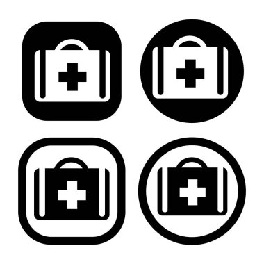 Tıbbi bavul sembolü düz ikon vektör illüstrasyon logosu izole şablon. Tıbbi torba simge vektör illüstrasyon logo şablonu herhangi bir amaç için.