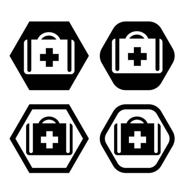 Tıbbi bavul sembolü düz ikon vektör illüstrasyon logosu izole şablon. Tıbbi torba simge vektör illüstrasyon logo şablonu herhangi bir amaç için.