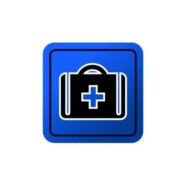 Tıbbi bavul sembolü düz ikon vektör illüstrasyon logosu izole şablon. Tıbbi torba simge vektör illüstrasyon logo şablonu herhangi bir amaç için.