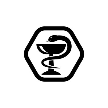 Tıbbi sembol logo ikonu vektör illüstrasyon logosu izole şablonu. Herhangi bir amaç için cam simge vektör illüstrasyon logo şablonuna sarılmış yılan.