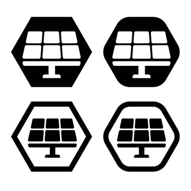 Güneş paneli elektrik jeneratörü sembolü. Güneş paneli simgesi. Güneş enerjili elektrik logosu.