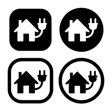 Ev şekli ve elektrik dolgu sembolü. Evin elektrik güç simgesi veya logosu. 