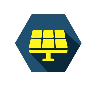 Güneş paneli elektrik jeneratörü sembolü. Güneş paneli simgesi. Güneş enerjili elektrik logosu.